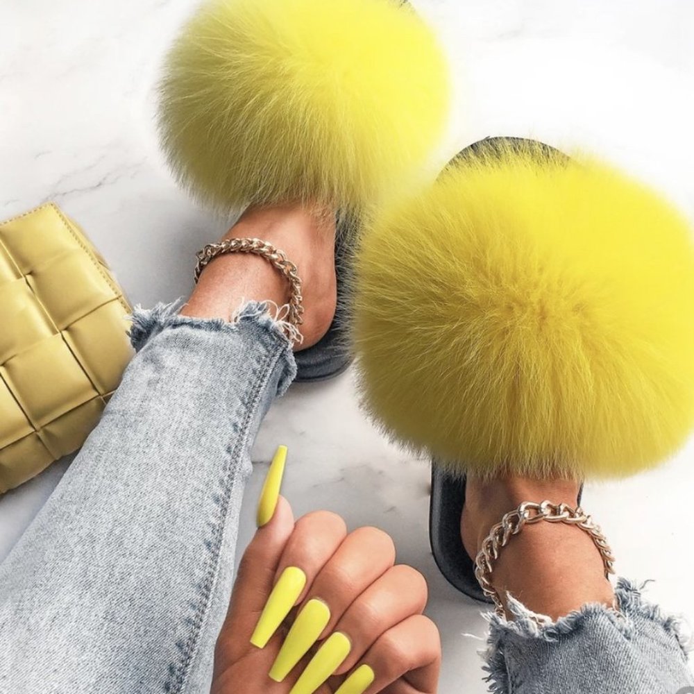 YELLOW FUR SLIPPERS
